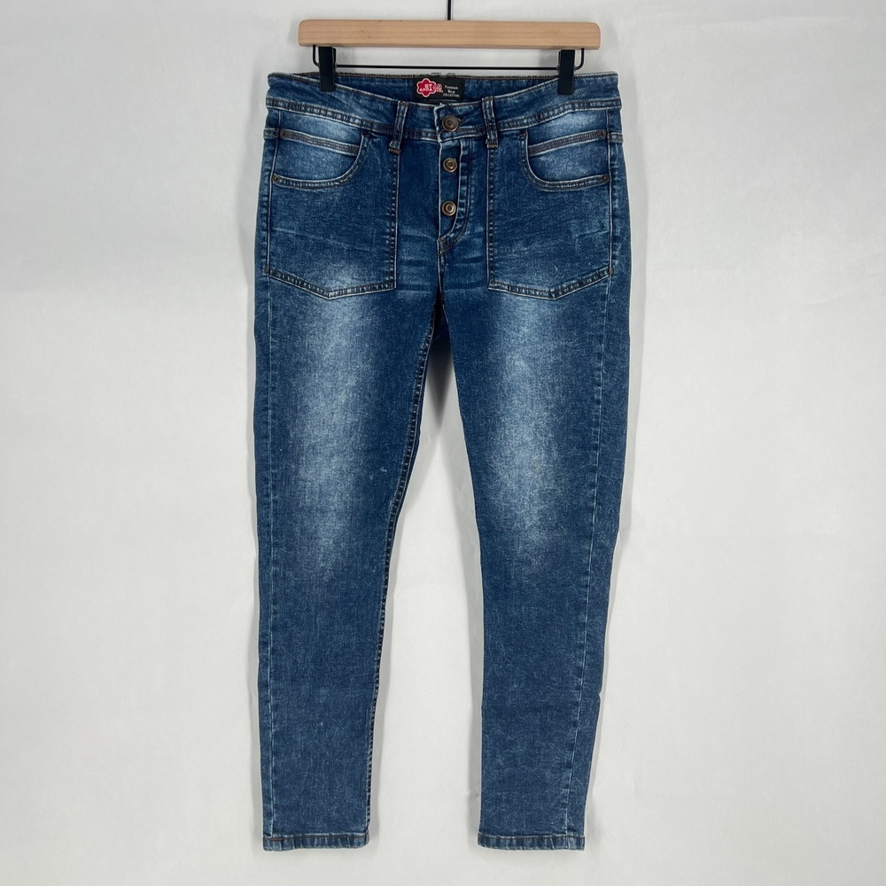 Star Apparel Skinny Jeans Women 7 Blue Denim Cotton Stretch Button Fly Mid Rise‎